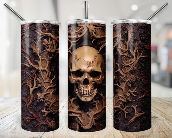 3D Halloween Tumbler Wrap, Gothic Skull PNG, Goth Skeleton Digital File, 20 oz Skinny Sublimation Download, Horror Cup Wrap Design