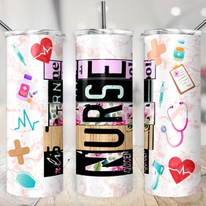 Nurse Tumbler Wrap PNG, License Plate Letters, Nursing Cup Wrap, CNA PNG, 20 oz Sublimation Digital Design, Nurse Life Instant Download
