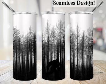 Bigfoot Tumbler Wrap, NAADLOZE 20oz Sasquatch Cup-overdracht, Pacific Northwest PNW 20 oz sublimatieontwerp, grappig Bigfoot-waarneming png-bestand