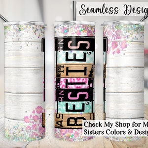 Besties Tumbler Wrap, 20oz SEAMLESS Best Friends Cup Transfer, Letras de matrícula Girls Trip PNG, Diseño de sublimación personalizable de 20 oz