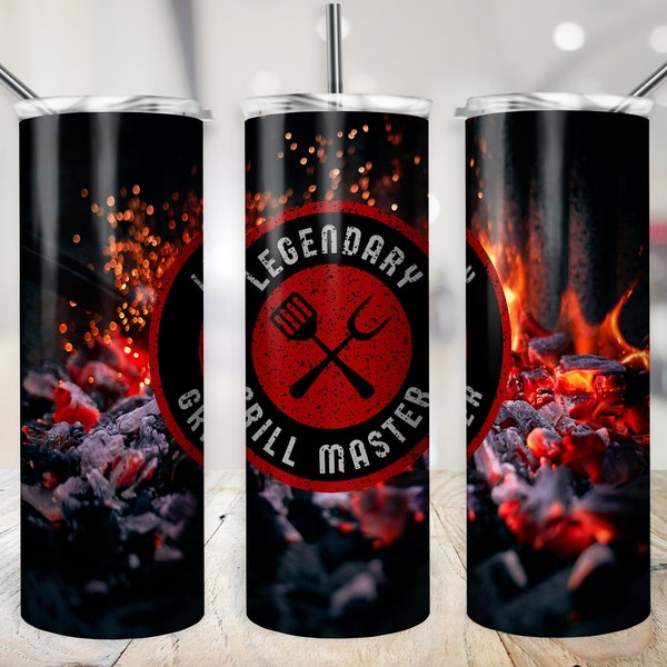 Legendary Grill Master BBQ Tumbler Wrap Grilling PNG Cup Wrap for Dad Barbecue  20 oz Skinny Sublimation Father's Day Instant Download