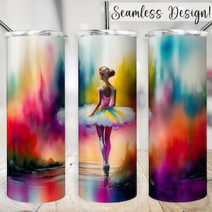 Prima Ballerina Tumbler Wrap Watercolor Ballet Cup Ballet Dancer Tutu PNG Bright Tumbler 20 oz Skinny Sublimation Digital Design Download