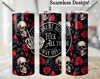 Sarcastische bekeromslag, NAADLOZE 20 oz gothic f*ck off png, rode en zwarte rozen 20 oz mager sublimatieontwerp, transferbestand skeletbeker
