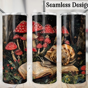 Slak Cottagecore Tumbler Wrap, 20oz NAADLOZE Mushroom Forest Toadstool Cup-bestand, leesgrage 20 oz mager sublimatieontwerp voor boekenliefhebber