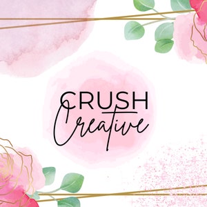 Puede incluir: Un fondo de acuarela rosa y dorado con un marco dorado y el texto "CRUSH Creative".