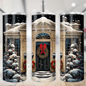 Julklappspapper för tumlare, överföring till ytterdörrmugg, 20oz vinterkrans PNG, vinter 20 oz smal rak sublimeringsdesign, fastigheter