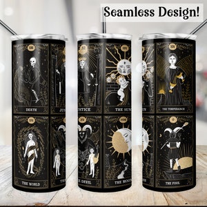 Envoltura de vaso de cartas de tarot, transferencia de copa PNG celestial SIN COSTURAS de 20 oz, diseño digital brujo, archivo de sublimación de 20 oz