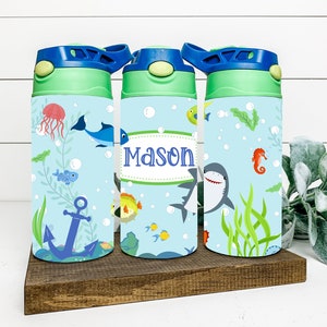 Sublimación de 12 oz para niños Diseño de envoltura de vaso con tapa abatible Tiburón y pez bajo el mar 2 estilos Niñas Niños - Solo diseño