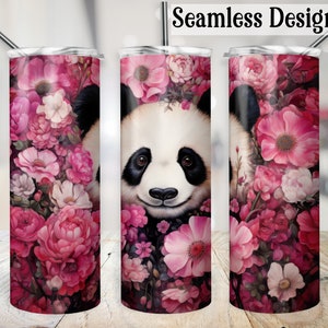 Cute Panda Tumbler Wrap, 20oz SEAMLESS Panda Cup Transfer PNG, 20 oz Skinny Sublimation Design, Kids Download