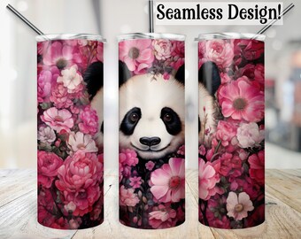 Cute Panda Tumbler Wrap, 20oz SEAMLESS Panda Cup Transfer PNG, 20 oz Skinny Sublimation Design, Kids Download