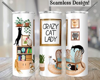Crazy Cat Lady Tumbler Wrap, NAADLOZE 20oz Funny Kitty Cup-overdracht, Sarcastische kattenhumor 20 oz mager sublimatieontwerp, digitale kat, digitale kat, png PNGEgg
