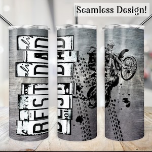 Envoltura para vaso de motocross "Mejor papá", transferencia sin costuras para taza de motocross del Día del Padre de 20 oz, letras de matrícula delgadas de 20 oz, diseño de sublimación PNG