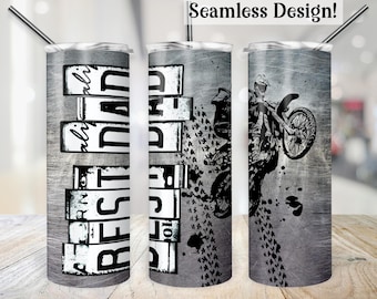 Best Dad Motocross Tumbler Wrap, SEAMLESS 20 Unzen Vatertag Dirt Bike Cup Transfer, Kennzeichen Buchstaben 20 Unze Skinny Sublimation Design PNG