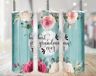 Best Grandma Ever Tumbler Wrap Sublimación 20 oz Diseño flaco Rústico Rosa Floral - Descarga instantánea