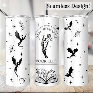 Dark Romance Tumbler Wrap, SEAMLESS 20oz Book Club Cup Transfer, Bookish Dragon Fantasy PNG, Romantasy 20 oz Skinny Sublimation Design File
