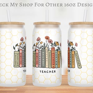 16 oz Libbey Teacher Glass Can Positive Affirmation Book Tumbler Teacher Gift Libby Cup Wrap Customizable PNG 16oz Sublimation