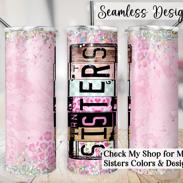 Emballage de gobelet soeurs, transfert de tasse meilleurs amis sans couture, lettres de plaque d'immatriculation, voyage entre filles PNG, fichier de conception par sublimation Besties 20 oz
