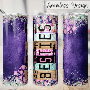 Besties Tumbler Wrap Best Friends Cup Wrap Licencia Placa Cartas Playa Fin de Semana Chicas Viaje PNG Personalizable 20 oz Sublimación Diseño Digital