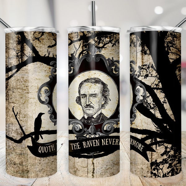 The Raven Tumbler Wrap Edgar Allan Poe Quote Gothic PNG Quoth The Raven Nevermore Sublimation Wrap 20 oz Sublimation Digital Download