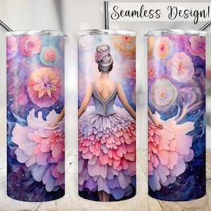Prima Ballerina Tumbler Wrap, SEAMLESS 20oz Watercolor Ballet Cup Transfer, Modern Dance PNG, Dance Teacher 20 oz Skinny Sublimation Design