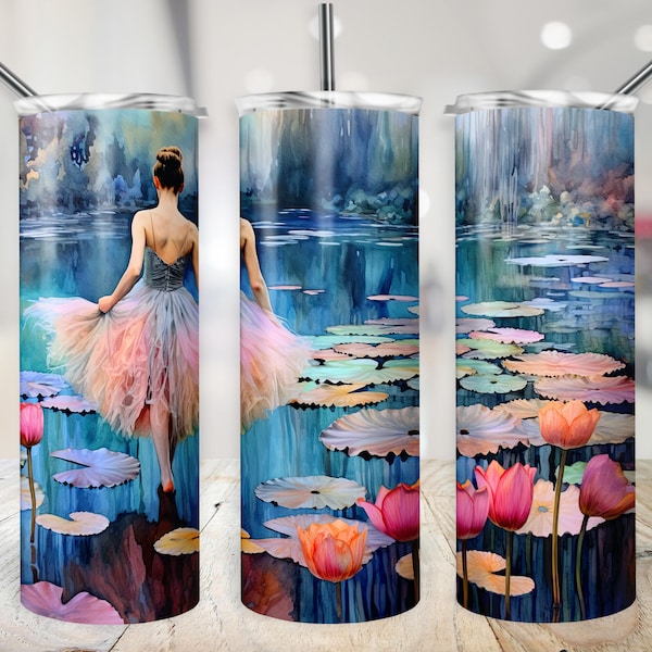 Prima Ballerina Tumbler Wrap, Watercolor Ballet Cup, Ballet Dancer Tutu PNG Bright Tumbler 20 oz Skinny Sublimation Digital Design Download