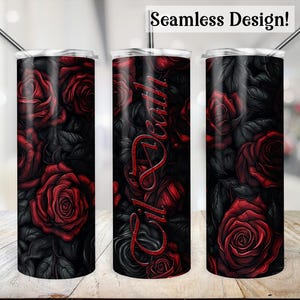 Til Death Tumbler Wrap, SEAMLESS 20oz Gothic Wedding Cup Wrap, Black Roses Dark Romance PNG, 20 oz Skinny Sublimation Design
