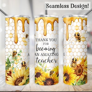 Emballage de gobelet d'appréciation du professeur, sans couture 20 oz Merci pour le transfert incroyable de tasse d'abeille, conception de sublimation de bourdon 20 oz, professeur PNG