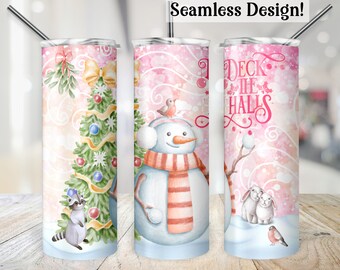Deck the Halls Tumbler Wrap, NAADLOZE 20oz kerstbekeroverdracht, pastelkleurige sneeuwpop 20 oz mager sublimatie digitaal ontwerpbestand, bos, bos, png PNGEgg