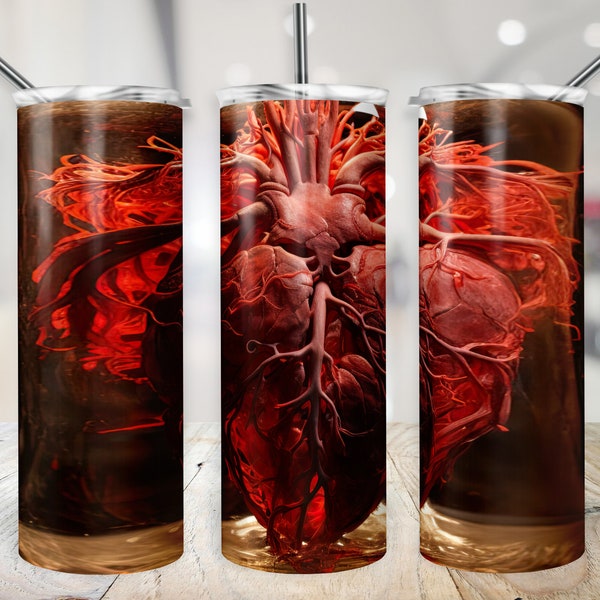 Heart in a Jar Tumbler Wrap, Anatomical Human Heart PNG, Wet Specimen Cup Wrap, Oddities 20 oz Sublimation Design, Human Anatomy Tumbler PNG