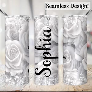 Wedding Tumbler Wrap, 20oz SEAMLESS Black White Rose Cup Transfer for Bridal Party, Bridesmaid 20 oz Skinny Sublimation Design File