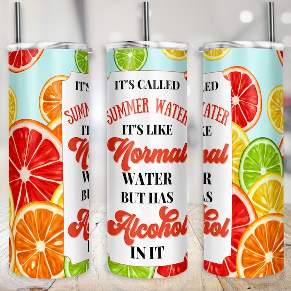 Summer Water Alcohol Tumbler Design avec Citrus 20 oz Sublimation Digital Download - PNG Design uniquement