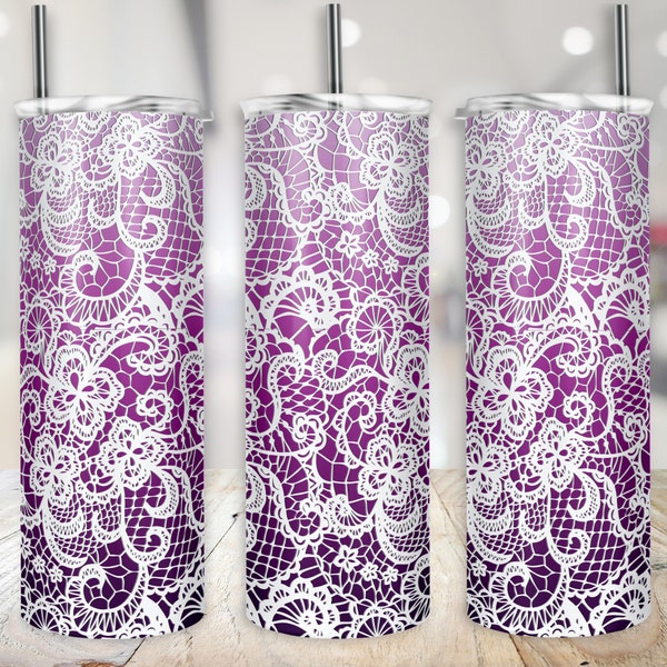 Ombre Lace Tumbler Wrap, Lacy Cup Wrap, Wedding Tumbler Designs, 20 oz Sublimation Digital Download for Mom, Purple Ombre Background