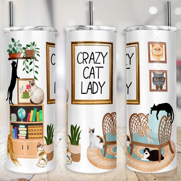 Crazy Cat Lady Tumbler Wrap 20 oz sublimatie mager ontwerp - alleen ontwerp