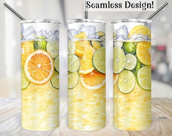 Tumbler per bevande alla frutta, trasferimento realistico senza cuciture per bicchieri da 20 once, cubetti di ghiaccio da 20 once, design a sublimazione sottile, PNG per bere alcolici in estate