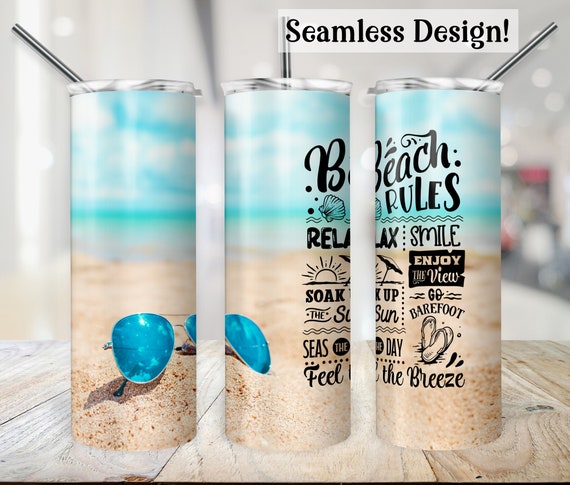 Beach Tumbler Wrap Summer Tumbler PNG Beach Rules Beach Trip Sublimation Cup Wrap Designs 20 oz Skinny Sublimation Digital Download