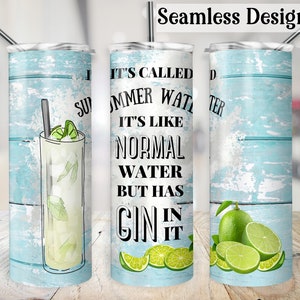 Lustiger Gin Becher Wrap, NAHTLOSER 20 Unzen Sommer Wasserbecher Transfer, Spirituosen Humor 20 Unzen Sublimationsdesign PNG-Datei