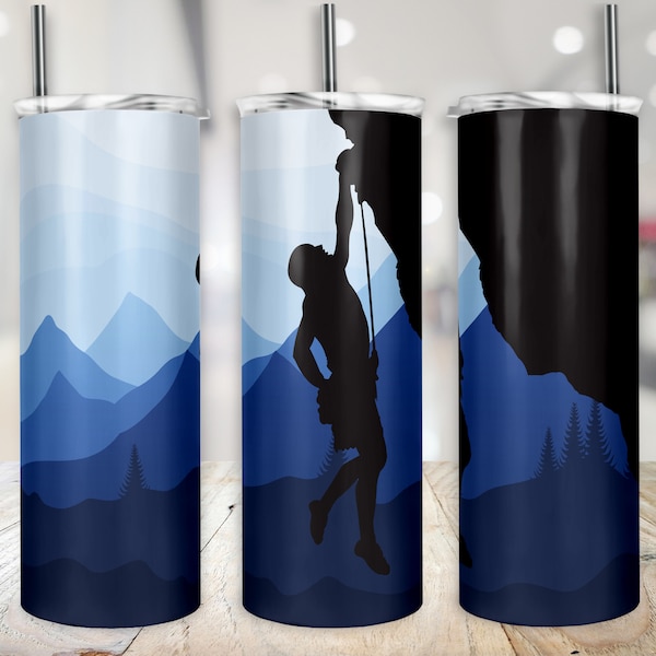 Rock Climbing Tumbler Wrap, Outdoor Cup Transfer, Ledge Climb 20 oz Skinny Sublimation Digital Download - PNG Design Only