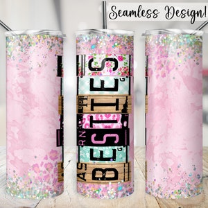 Besties Tumbler Wrap Best Friends Cup Wrap Licencia Placa Cartas Playa Fin de Semana Chicas Viaje PNG Personalizable 20 oz Sublimación Diseño Digital