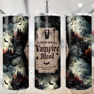 Gothic Tumbler Wrap 20oz Haunted House Cup Design Vampire Blood Apothecary Label PNG Halloween Sublimate 20 oz Skinny Sublimation File