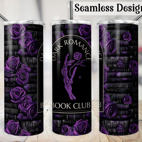 Dark Romance Tumbler Wrap, SEAMLESS 20oz Book Club Cup Transfer, Bookish Floral PNG, Rose Bookish Stack 20 oz Skinny Sublimation Design File
