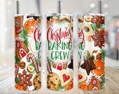 Christmas Baking Crew Tumbler Wrap, SEAMLESS Holiday Cookie Party Cup Design, 20 oz Skinny Sublimation, Gingerbread Cookies PNG