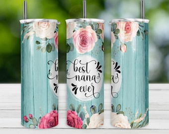 Envoltura para vaso de sublimación "La mejor abuela de la historia", 20 oz, diseño delgado, rústico, rosa floral - Solo diseño