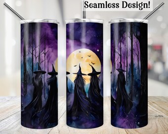 Witch Tumbler Wrap, SEAMLESS 20oz Witches Coven Cup Transfer, Witchy 20 oz Skinny Sublimation Design, Women Empowerment PNG