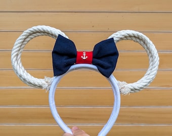Nautical Cruise Rope Mouse Ears Headband, Anchor Bow Cruise Accessory