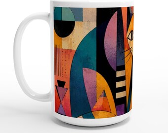 Dan Duran Curious Souls Cat Art – Kolorowy, abstrakcyjny kubek ceramiczny | Prezent inspirowany nowoczesnym kubizmem