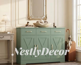Farmhouse Buffet Sideboard with Barn Doors | Modern Storage Cabinet & Coffee Bar Console Table | Small Sideboard for Dining Room