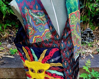 Reggae Lion customised waistcoat with handmade applique patches