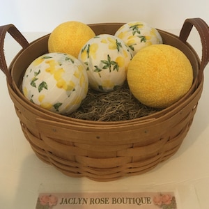 Rag ball bowl fillers, Lemon fabric rag balls,  Farmhouse decor, Lemon fabric rag ball bowl fillers, Lemon tiered tray decor