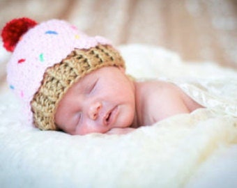 Newborn cupcake hat, Newborn cupcake hat pink, 0 3 month cupcake hat, 3-6 month baby cupcake hat photo prop, Baby boy cupcake hat,