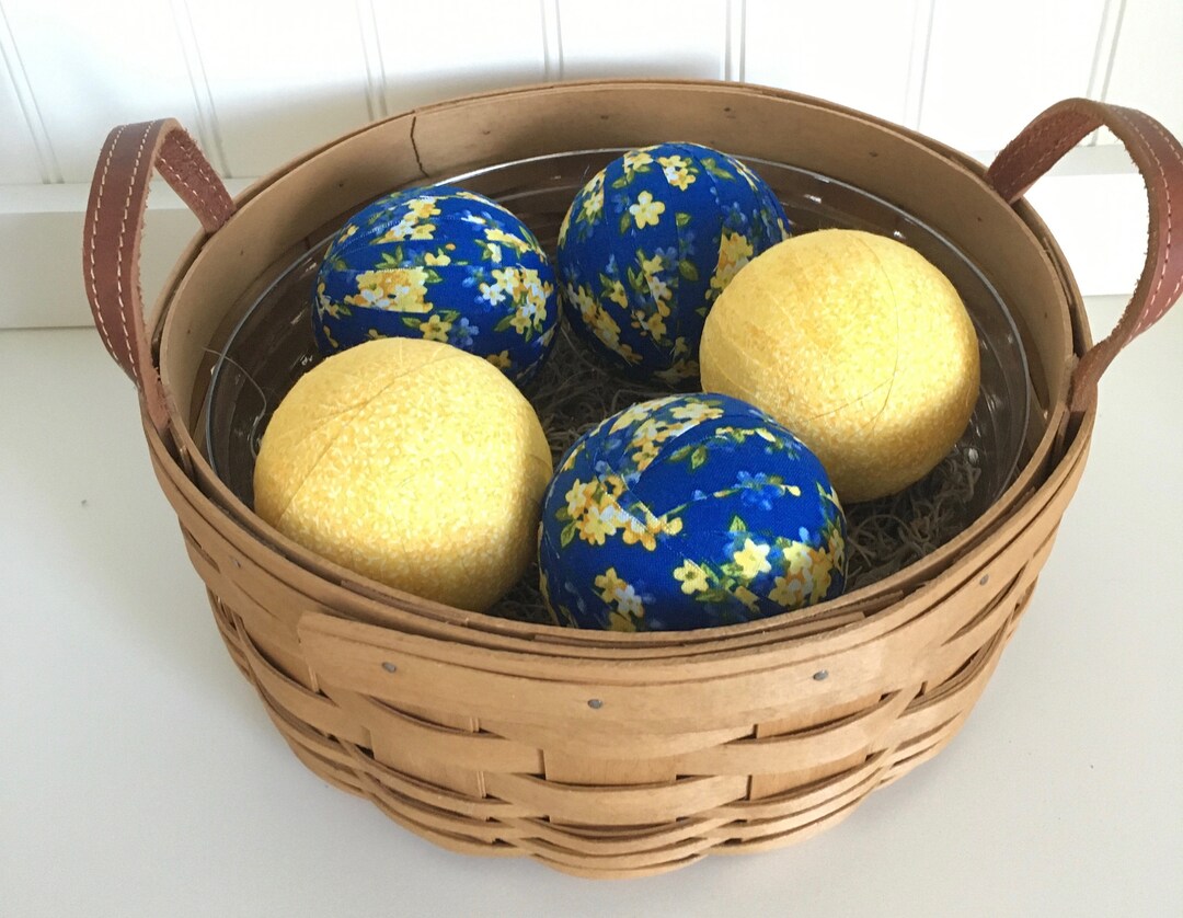 Rag Ball Bowl Fillers, Blue Yellow Fabric Bowl Fillers, Flower Rag Balls, Rag Balls, Blue Yellow